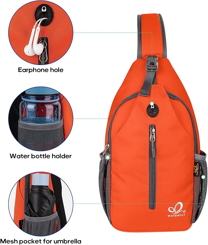 WATERFLY Crossbody Sling Backpack Sling Bag Travel Hiking Chest Bag Daypack