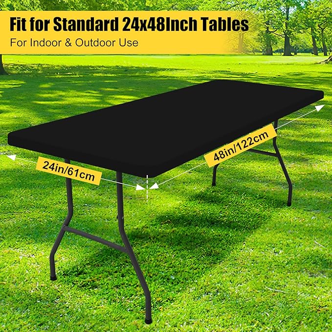 Smiry 2 Pack Rectangle Picnic Table Cloth, Waterproof Elastic Fitted Tablecloths, Washable Polyester Rectangular Patio Table Cover for Camping, Indoor and Outdoor (Black, 24"x48")