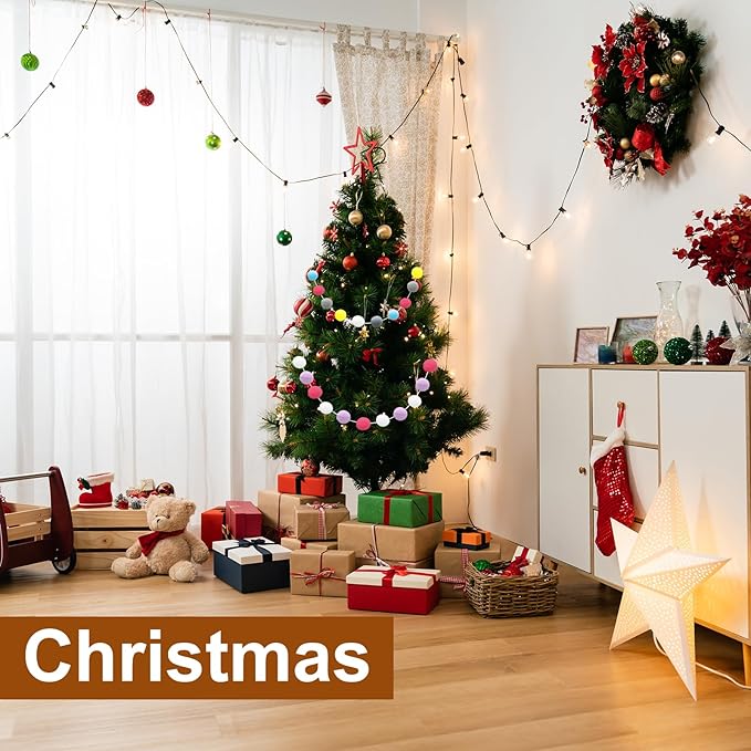 uxcell 2pcs Pom Pom Garland 6.6 Ft 30 Balls Colorful Felt Ball Garland for Wall Christmas Tree Decor Birthday Banner Easter Party Decorations, Red, White