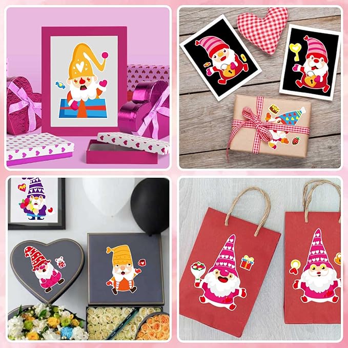 24 Sheets Valentine Stickers for Kids Make a face Sticker, Valentines Day Stickers Make Your Own Valentine Gnome Stickers Valentine' s Day Themed Party Favors Supplies