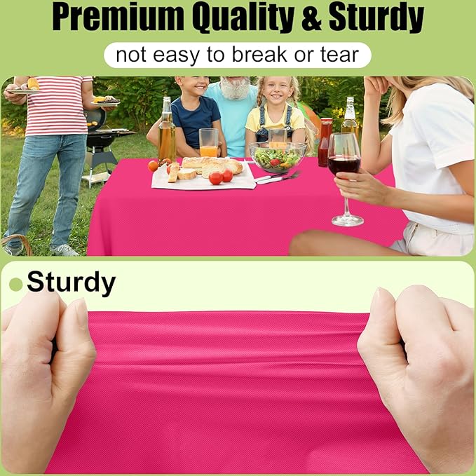 Smiry Disposable Table Cloth - 12 Pack, 54 x 108 Inch Waterproof Rectangle Tablecloths for Parties, Decorative Plastic Table Cover, Leakproof & Sturdy, Hot Pink