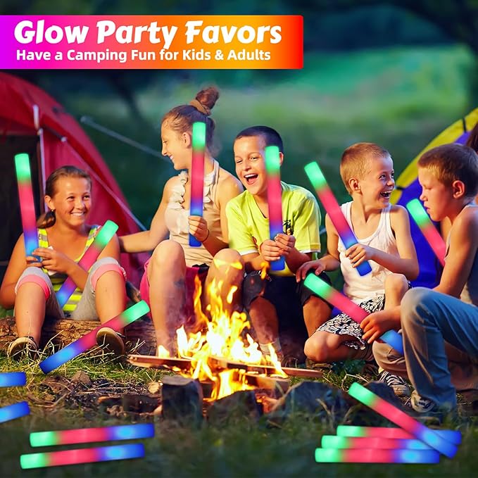 70 PCS LED Foam Glow Sticks Bulk, Glow in the Dark Party Supplies with 3 Modes Colorful Flashing, Foam Light Up Sticks for Wedding,Birthday,Neon Party,Carnival,Concert,New Year