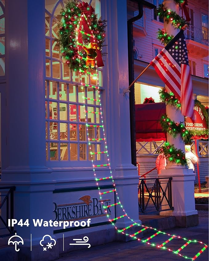 Toodour LED Christmas Lights - 10ft Christmas Decorative Ladder Lights with Santa Claus, Xmas Decorations Light for Indoor Outdoor, Window, Garden, Home, Wall, Xmas Tree Decor - Red & Green