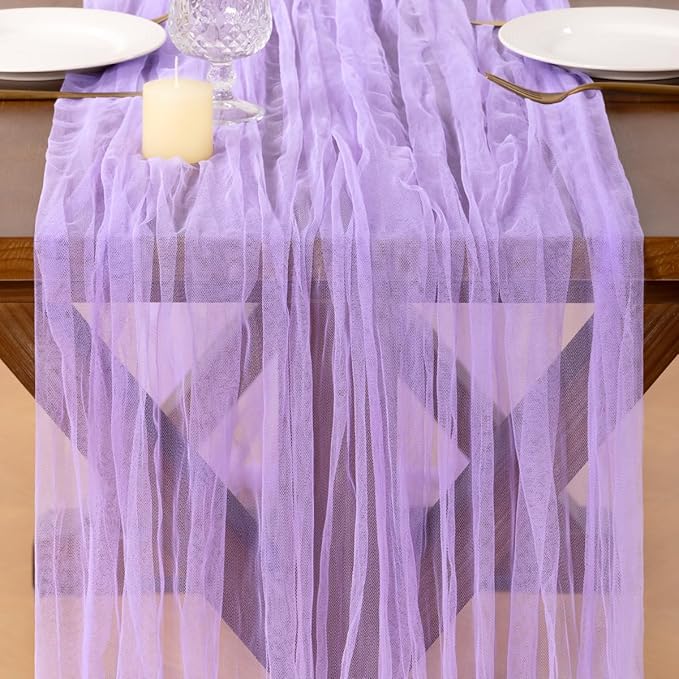 Socomi Lilac Cheesecloth Table Runner Tulle Gauze Cheese clothBoho Rustic 120 inch 10FT Runner for Wedding Party Baby Shower Birthday Holiday Decorations 3pcs