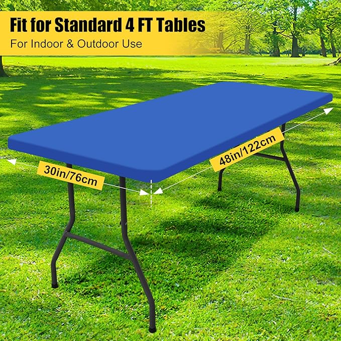 Smiry 2 Pack Rectangle Picnic Table Cloth, Waterproof Elastic Fitted Tablecloths, Washable Polyester Rectangular Patio Table Cover for Camping, Indoor and Outdoor (Blue, 30"x48")