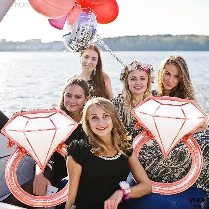 KatchOn, Rose Gold Diamond Ring Balloon - 31 Inch | Pack of 2 | Bachelorette Balloons | Engagement Ring Balloon | Bridal Shower Decorations