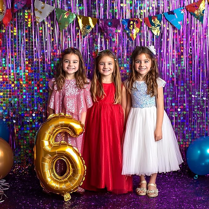 4 Packs Purple Foil Fringe Curtain, Purple Glitter Metallic Tinsel Backdrop for Birthday, Wedding, Baby Shower, Princess Bachelorette Christmas New Year Party Decorations Supplies