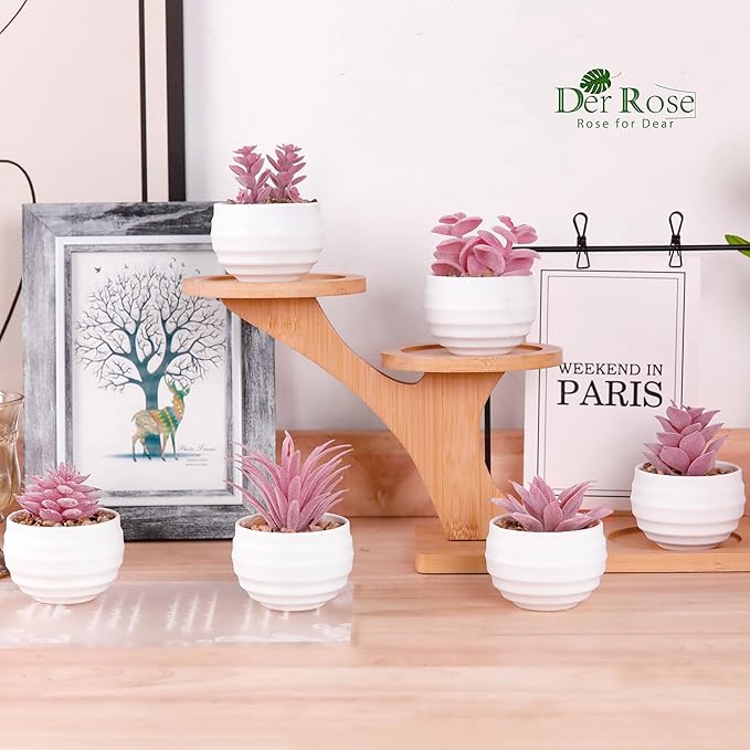 Der Rose Set of 6 Pink Succulents Plants Artificial in Pots Small Fake Plants for Girls Pink Room Decor Office Desk Accessories for Women