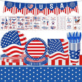 108PCS 4th of July Party Supplies American Flag Tableware Set Forth of July Patriotic Party Decorations Patriotic Paper Plates and Napkins Tablecloth Memorial Independence Day Dinnerware for 16 Guests