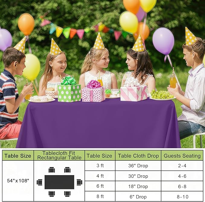 Smiry Disposable Table Cloth - 15 Pack, 54 x 108 Inch Waterproof Rectangle Tablecloths for Parties, Decorative Plastic Table Cover, Leakproof & Sturdy, Purple