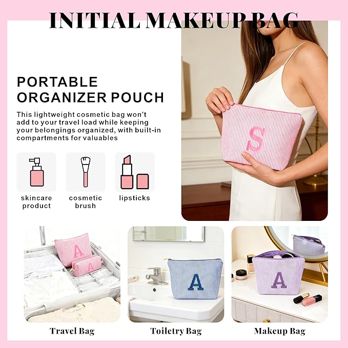 Initial Travel Toiletry Bag for Women - Travel Essentials, Personalized Travel Makeup Bag Small Cosmetic Make up Bag Cute Stuff Birthday Gifts for Women Mom Girlfriend Teacher, Purple Letter N