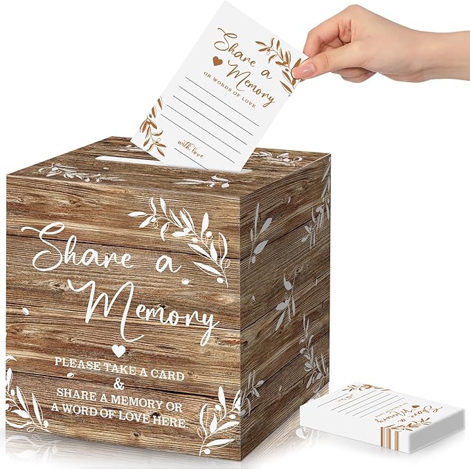 Pajean 50 Pcs Share a Memory Cards for Collections of Life, Memory Cards Box for Guest Ideas Funeral Graduation Wedding Bridal Shower Birthday Anniversary Retirement(Wood Color)