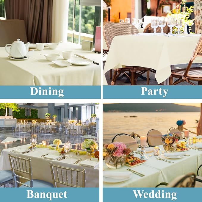 VidaFete Tablecloth 2 Pack 90 * 132inch Rectangle Table Cloth Polyester, Stain Wrinkle Resistant Polyester Dining Table Cover for Kitchen Dinning Party Wedding Rectangular Buffet Decoration(Ivory)