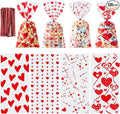 Aegero Valentines Cellophane Bags 120pcs Valentines Candy Bags with 140pcs Twists for Valentine's Candy Cookie Goodie Snack Bag for Valentines Day Wedding Party Favor Supplies,Classroom Parties Valentine02-Red Heart