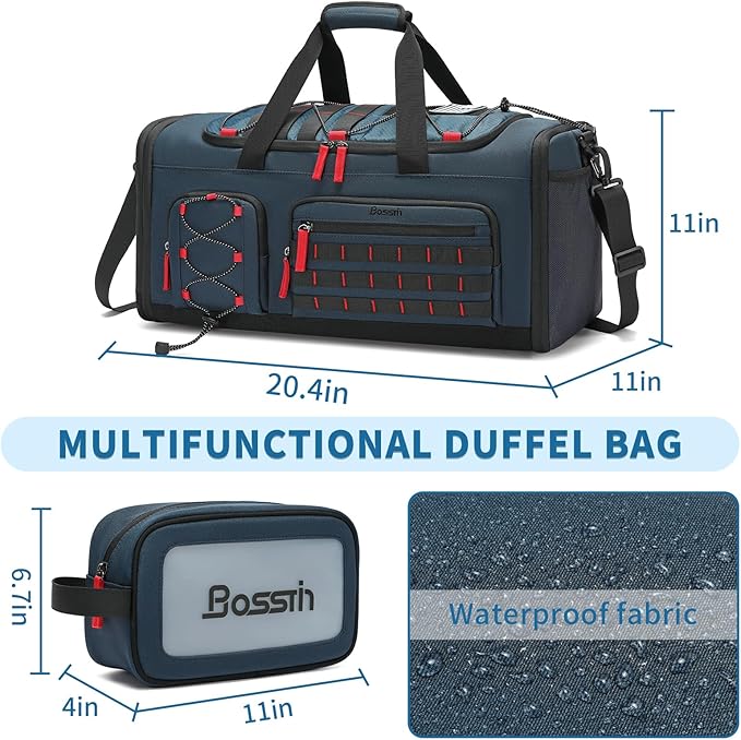 Bosstin Gym Bag for Men & Women,45L Travel Duffle Sports Duffel Bag Gym Weekender Overnight Backpack with Shoe Compartment (Blue)