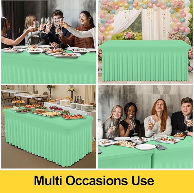 Smiry Spandex Tablecloth, Elastic Fitted Stretch Tablecloth for 4FT Rectangle Tables, Waterproof Washable Table Cover Skirt for Outdoor, Wedding, Banquet & Parties (Bright Green, 48Lx30Wx30H Inch)