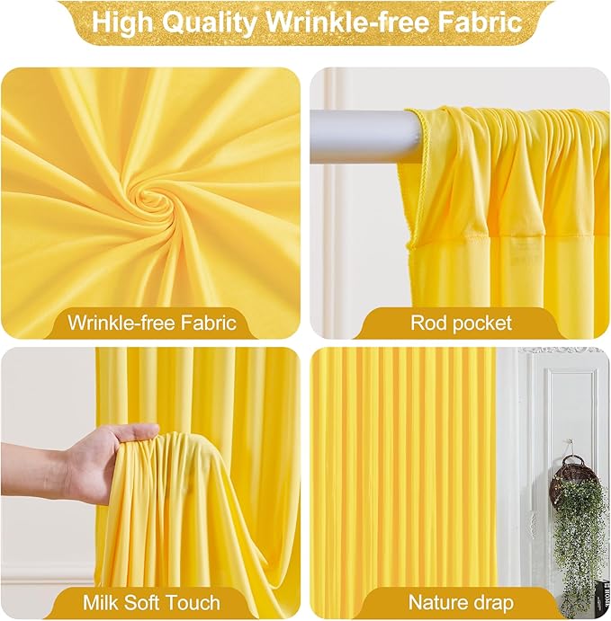 16x10FT Yellow Backdrop Curtains for Wedding Parties, Wrinkle Free Polyester Photography Backdrop Drapes for Wedding Baby Shower Birthday Parties Stage Background Stand Decorations 4x10ft,4 Panels