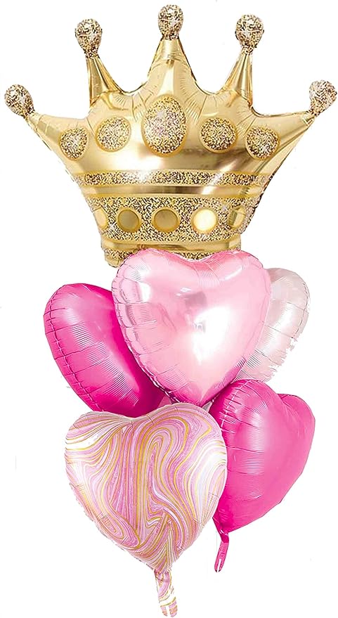 Pink Balloons Birthday Decorations，Gold Crown Princess Foil Balloons Set for Girls Women Party Decorations Baby Shower
