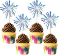 Gyufise 30Pcs Foil Firework Cupcake Toppers Happy Birthday Cake Toppers Tinsel Flower Drink Stirrers Cocktail Food Fruit Toothpicks for Valentine's Day Party Birthday Wedding Supplies Laser Silver