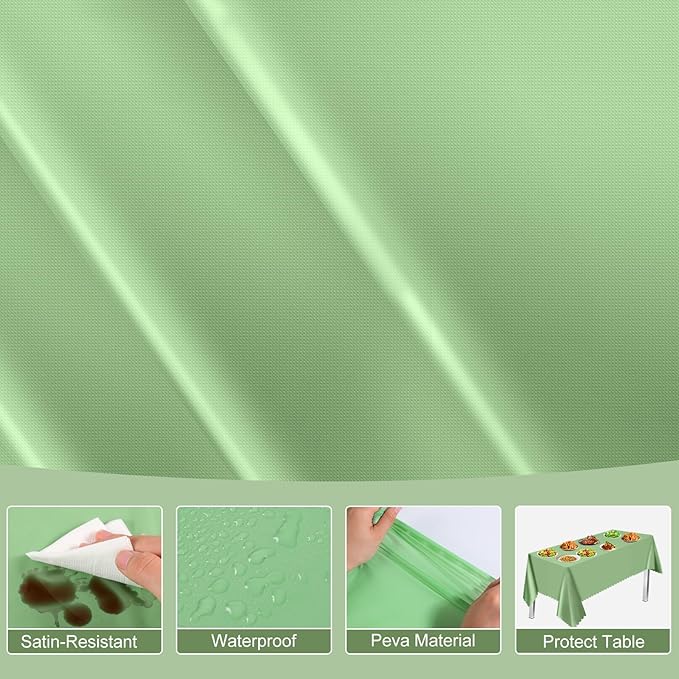 12 Pack Plastic Sage Green 54 X 108Inch Disposable Easter Scalloped Table Cloth, Waterproof Covers for Rectangle Table – Spring BBQ Picnic Wedding Bridal Shower Baby Shower Tea Party