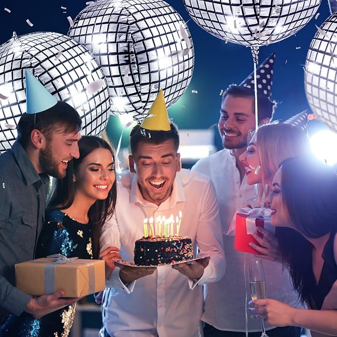 Leitee 6 Pcs 32 in Big Disco Ball Balloon 70s Disco Balloons Party Decoration Large 4d Aluminum Foil Inflatable Ball Giant Silver Metallic Mirror Decor for Baby Shower Wedding Birthday Dance Party