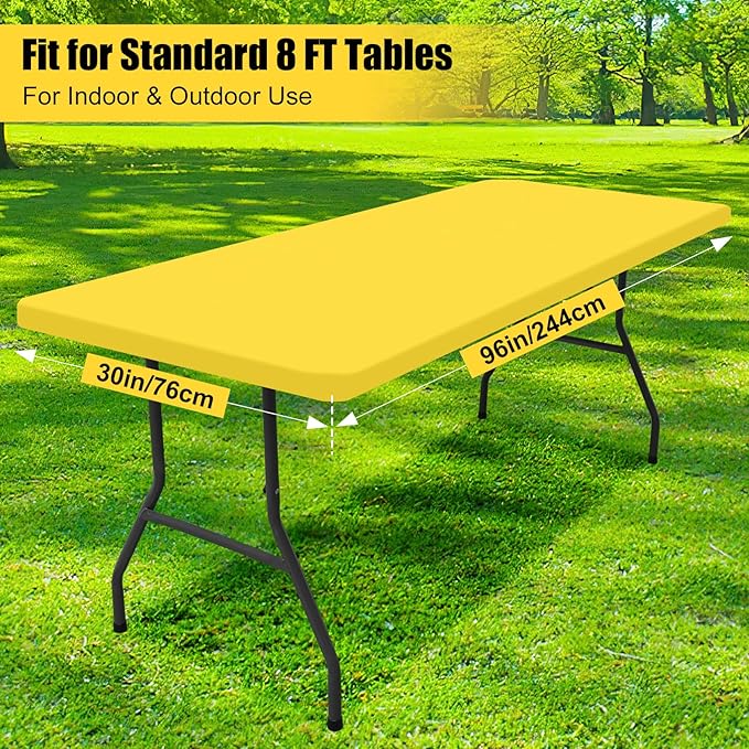Smiry 2 Pack Rectangle Picnic Table Cloth, Waterproof Elastic Fitted Tablecloths, Washable Polyester Rectangular Patio Table Cover for Camping, Indoor and Outdoor (Yellow, 30"x96")