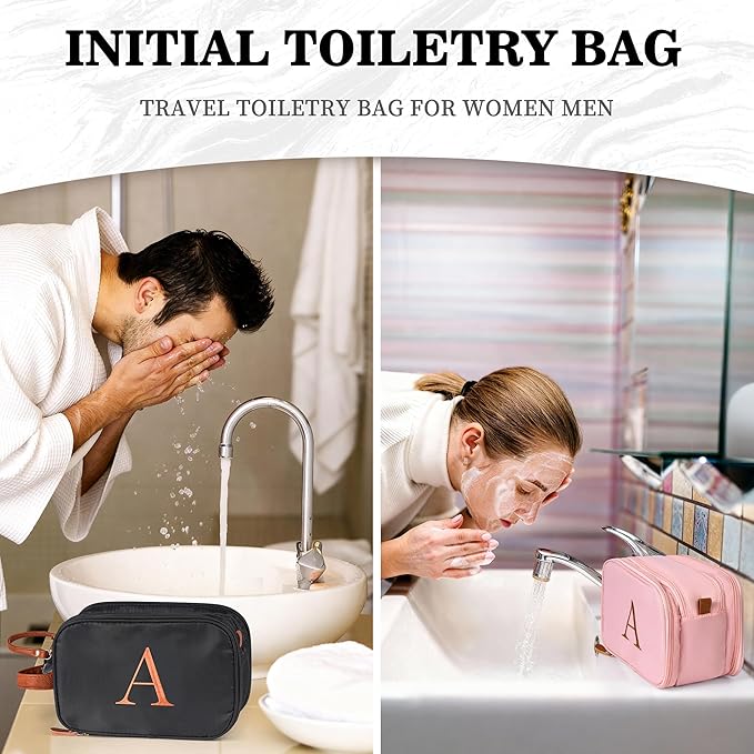 YOOLIFE Initial Toiletry Bag - Black Toiletry Bag Makeup Bags Travel, Gifts for Boyfriend Husband Father, Personalized Initial Dopp Kit Travel Toiletries, Personalized Birthday Gifts Letter L Black