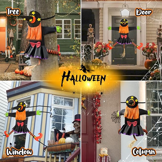 Halloween Decorations Outdoor Crashing Witch: 44'' Flying Crashed Witches Hanging into Tree - Halloween Decor for Yard Garden Porch