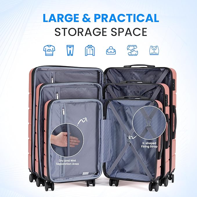 Simple Deluxe 20/24/28 Inch Expandable Hardside Carry On with Spinner Wheels & TSA Lock, ABS Hard Shell Lightweight Rolling Luggage Suitcase, Pink