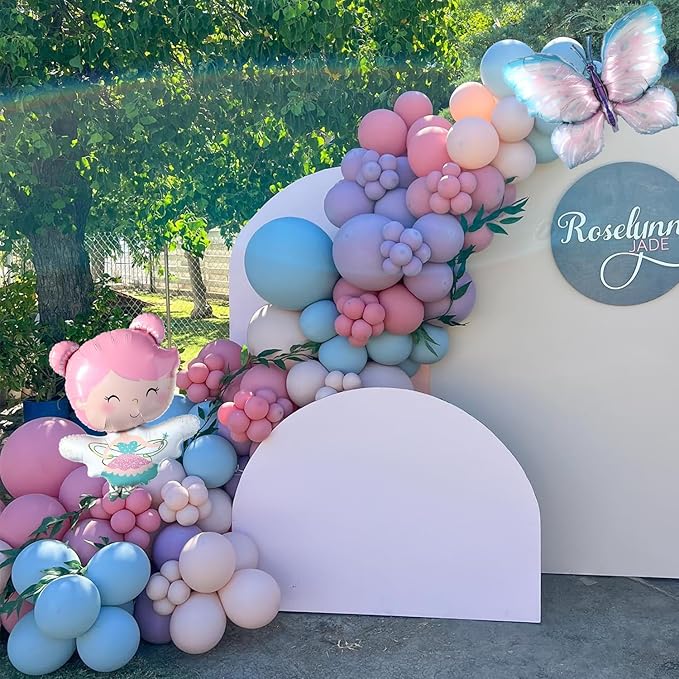 Fairy Wonderland Birthday Party Decorations,138Pcs Fairy Butterfly Mushroom Balloon Arch Garland Kit Dusty Pink Purple Blue Green Balloons for Girls Fairytale Spring Garden Tea Party Bride Baby Shower