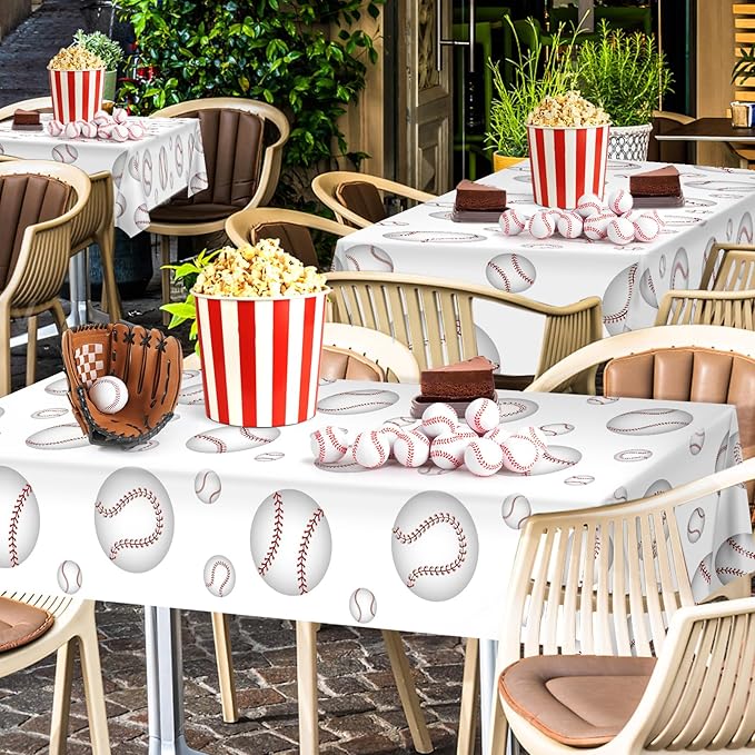 2 Pack Baseball Tablecloths 54 x 108 Inch Disposable Plastic Baseball Pattern Tablecover Rectangular Table Cloth for Kids Sports Baseball Birthday Party Outdoor Picnics Dining Supplies