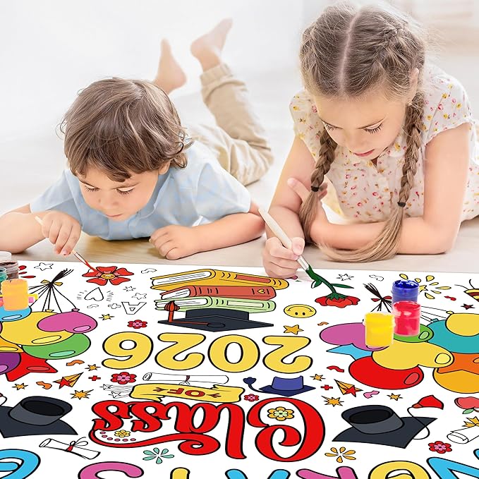 OHOME Graduation Giant Coloring Poster/Tablecloth - Kindergarten Graduation Gifts - 30 x 72 Inches Jumbo Coloring Banner Kids Crafts Games,Kindergarten Graduation Decorations for 5th Grade Preschool