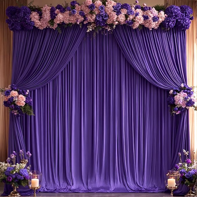 40x10FT Dark Purple Backdrop Curtains for Wedding Parties, Wrinkle Free Polyester Photography Backdrop Drapes for Baby Shower Birthday Parties Stage Background Stand Decorations 4x10ft,10 Panels