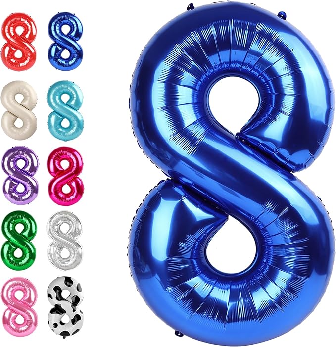 Navy Blue Foil Number 8 Balloon 40 Inch, Helium Mylar Eight Number 8 18 28 38 48 58 80 88 Birthday Balloons, 8th Blue Women Men Wedding Anniversary, Graduations Party Supplies