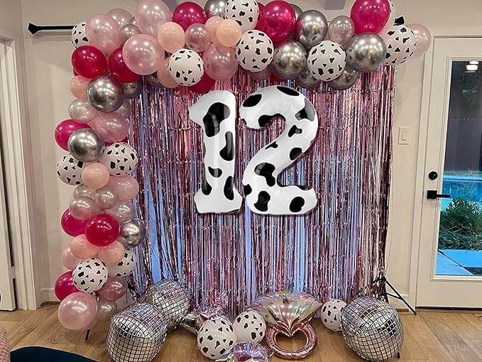 Cow Print Number Balloon 40 Inch, 0 Number Balloons, 10 20 30 40 50 Numbers Balloon Farm Birthday Decorations, Cow Print Party Supplies for Girls