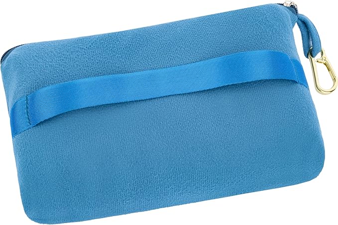 BlueHills Travel Blanket Pillow Compact Lightweight Pocket Size Airplane Traveling Essential Flight Trip Throw in Bag Portable Case Plane Accessory Teal Blue L03