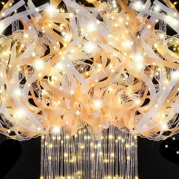 200 PCS Wedding Wands with Lights,Fairy Wands, LED Silk Fairy Wand with Bells for Wedding Send Off, New Year, Raves, Concert, Birthday