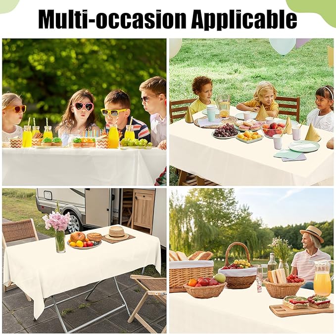 Smiry Disposable Table Cloth - 6 Pack, 54 x 156 Inch Waterproof Rectangle Tablecloths for Parties, Decorative Plastic Table Cover, Leakproof & Sturdy, Beige
