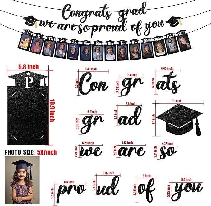 Congrats Grad We are So Proud of You,P-12th Grade Graduation Photo Banner Class of 2026 Graduation Party Decorations Supplies (5x7 in)