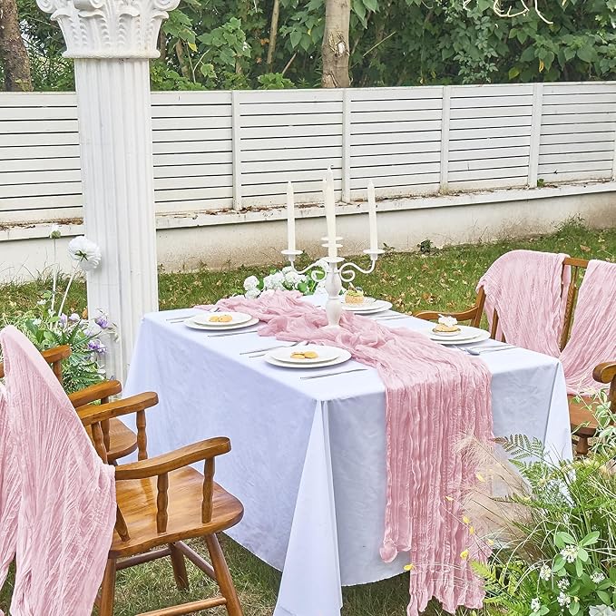 IVAPUPU 2 Pcs Cheesecloth Table Runner - 10ft Pink Easter Spring Boho Gauze Cheese Cloth Table Runners for Baby Shower Decoration Wedding Party Summer Garden Decor