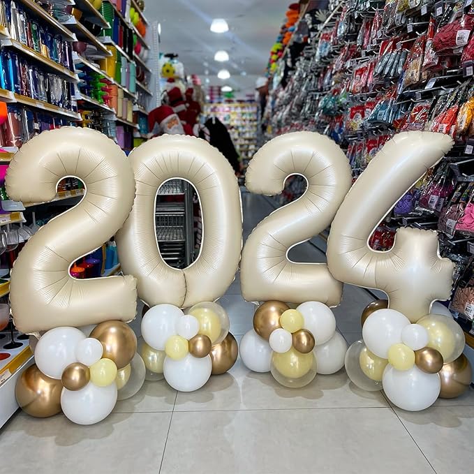 Number 4 Balloon Beige,40 Inch Large Cream Foil 4 Helium Balloons for Boys Girls Birthday Anniversary Decorations