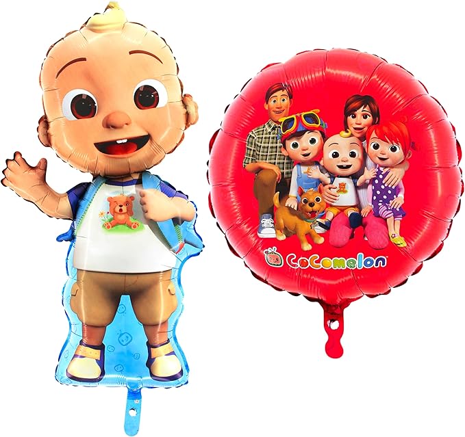 Toyland® Pack of 2 Cocomelon Balloons - Large Baby JJ Shaped Balloon 81cm (32") & Round Cocomelon Family Balloon 45.7cm (18") - Children's Party Decorations