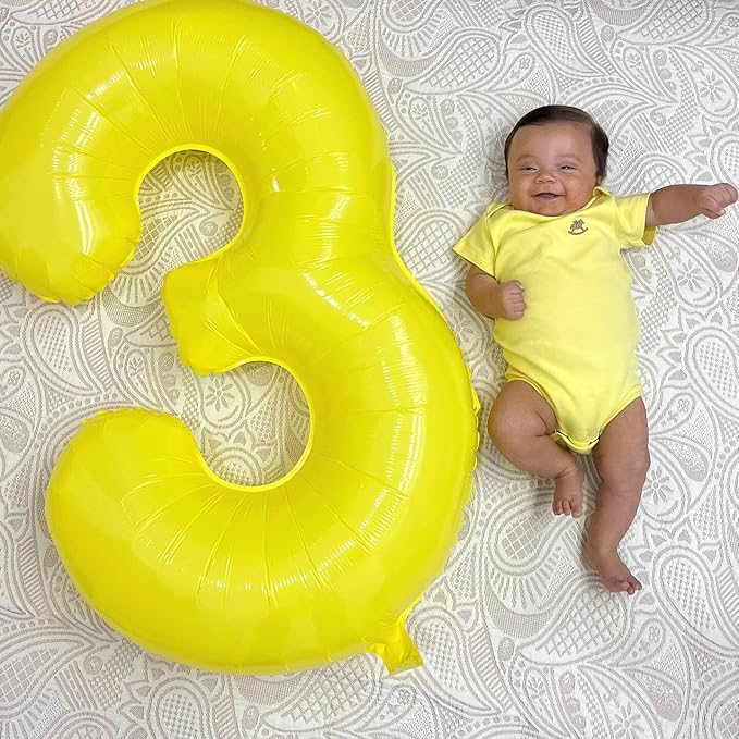 Yellow Number 3 Balloon 40 Inch, 3rd Birthday Celebration Supplies for Girls Boys Women Men, 3 Balloon for Girls Boys Theme Party