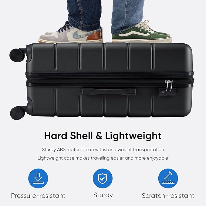 OLIXIS 28 Inch Luggage, Hardside Checked Suitcase with Spinner Wheels, Lightweight ABS Hard Shell Travel Luggage, TSA Approved Lock, Expandable Large Suitcase for Business & Travel–Black