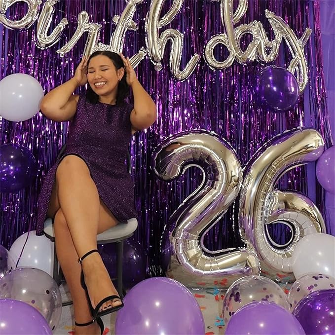 Silver Number Balloons, 40 inch Large Number 2 Foil Helium Balloons for Girls Women, Self Inflating Number Balloons 0-9 for Men Boys 2nd 12th 30th Birthday Anniversary Party Celebration Decoration
