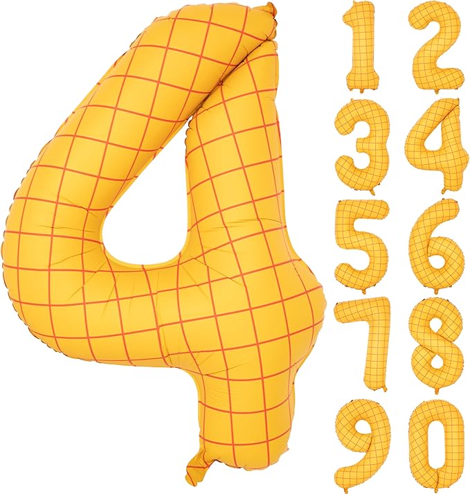 40" Matte Yellow Balloons Toy Inspired Story Theme party Supplies, Number Birthday Decoration, Cowboy Decorations Western, Cowgirl Party Balloon Digital 4