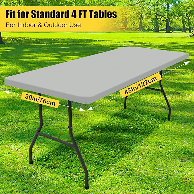 Smiry 2 Pack Rectangle Picnic Table Cloth, Waterproof Elastic Fitted Tablecloths, Washable Polyester Rectangular Patio Table Cover for Camping, Indoor and Outdoor (Light Grey, 30"x48")