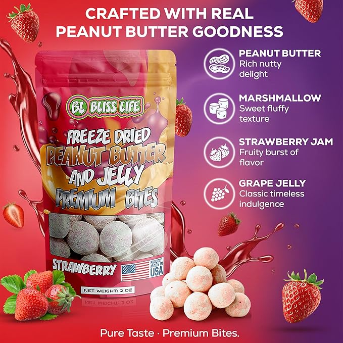 Freeze Dried PB&J Grape Candy Exotic new TikTok Trend Unique Novelty Snack that Melts in your Mouth 2oz