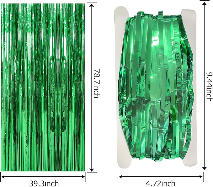5 Pack Foil Curtain Backdrop Green Metallic Tinsel Foil Fringe Curtains Photo Booth Props for Birthday Wedding Engagement Baby Shower Bachelorette Christmas Holiday Celebration Party Decorations