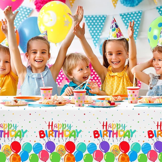 Gatherfun Birthday Disposable Tablecloth, Plastic Table Cover for Kid’s Birthday Party, 54”x108”, 3 PCS